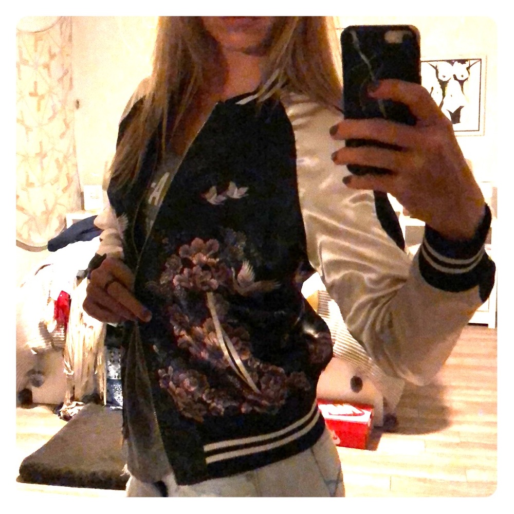 Forever 21 Silk Asian Inspired Bomber Jacket